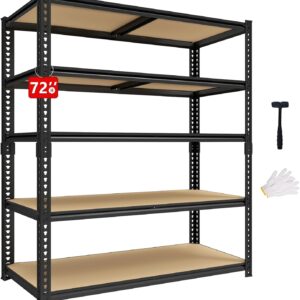 72" H Heavy Duty Garage Shelving, 2400LBS Capacity 5-Tier Storage Shelves,Adjustable Industrial Metal Garage Shelves for Basement Pantry Kitchen Warehouse, 16" D x 36" Wx72 H,Black