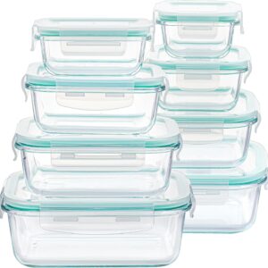 Vtopmart 8 Pack Glass Food Storage Containers with Airtight Lids | Meal Prep Lunch Containers, Leakproof, Leftover Storage, Take-out, Microwave, Oven, Freezer and Dishwasher Safe, BPA Free